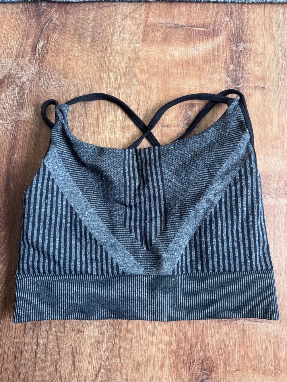 Smartwool Gray Striped Seamless Crisscross Sports Bralette